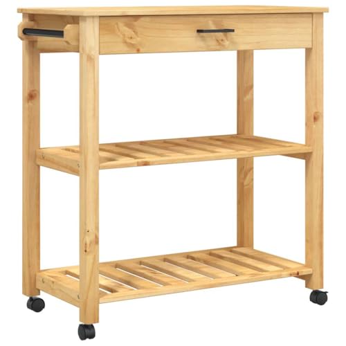 vidaXL Carrito de Cocina, Organizador de Comida Verduras Té, Carro de Servicio, Almacenamiento para Baño Salón Estudio, Madera Maciza de Pino