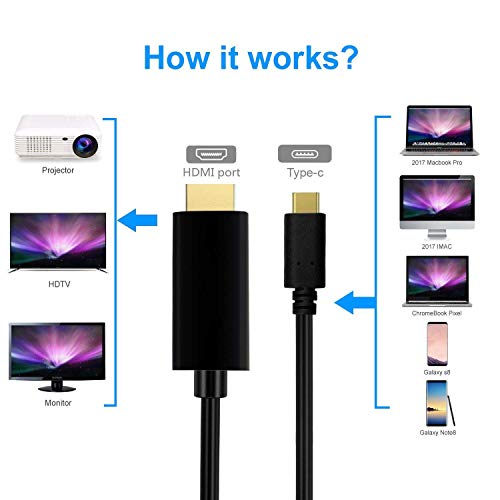Image of Tobo - Type C to HDMI Cable,6ft /1.8m USB 3.1 USB C (Thunderbolt 3 Compatible) to HDMI 4K for Samsung Galaxy S8 /S8 Plus /Note 8 /MacBook /MacBook Pro /Google ChromeBook Pixel (Black)-TD-200TC.
