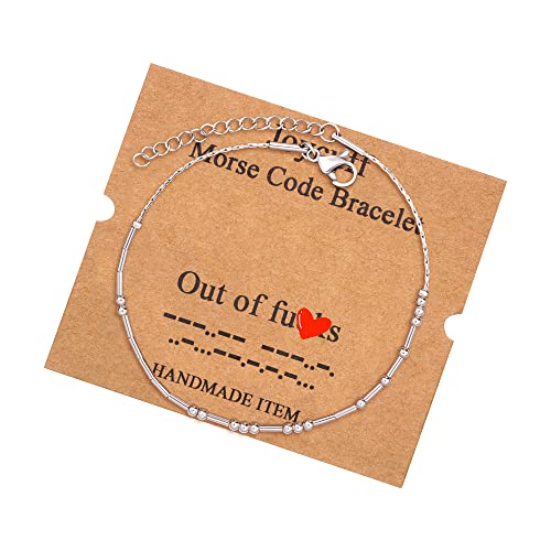 Image of JoycuFF Inspirational Morse Code Bracelets for Women Silver Beads Jewelry Encouragement Mantra Gifts for Her