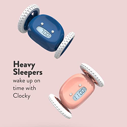 Clocky Alarm Clock On Wheels (Original) | Extra Loud For Heavy Sleeper (Adult Or Kid Bedroom Robot Clockie) Funny, Rolling, Run-Away, Moving, Jumping (Navy) #TOP4