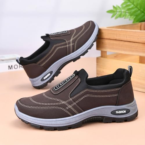 Genérico Zapatillas Hombre, Zapatillas de Senderismo Hombre Impermeables Hiking Shoes sin Cordones Ortopédicos Cómodos Zapatos deportivas Ligeros al aire libre cafe 43/EU - imagen 6