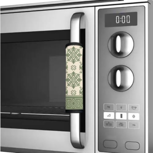 Image of Refrigerator Door Handle Covers Set of 6 Washable Kitchen Appliance Decor Handles Keep Clean Anti-Slip Fridge Accessories Home Decor, Damask Floral Pattern Green
