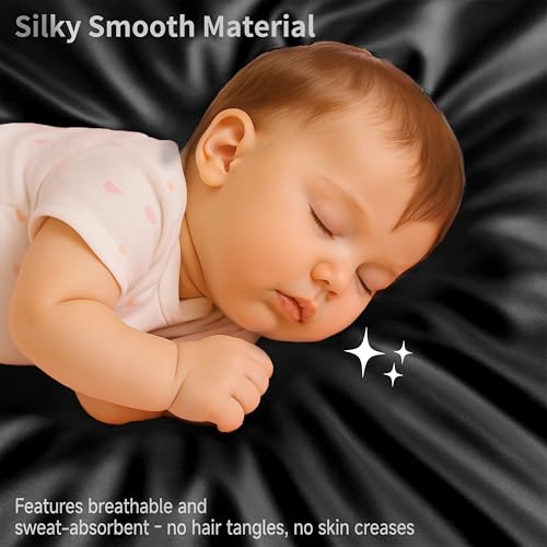 Image of Satin Bassinet Sheet, Great for Baby Hair, Soft Silk Feeling Sheet for Rectangle Cradle Bassinet Mattress Pad, for Boys Gift Newborn and Infant(Black)