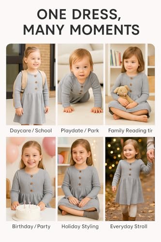 PATPAT Baby & Toddler Girl Ribbed Knit Cotton Dress – Versatile Sleeveless Summer Tank & Long Sleeve Fall Dress, Sizes 3M–6Y4