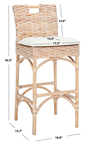 Taburete de bar Safavieh Home Collection Fremont tropical costero blanco de madera maciza de 32 pulgadas (totalmente ensamblado) miniatura 2