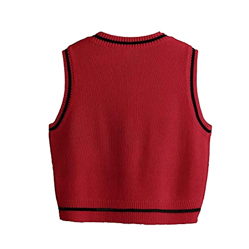 Image of jinghuiyue Women's Sleeveless Sweater Vest Halloween Skull Printed Knit Vest V Neck Crop Pullover Knitwear Tank Tops
