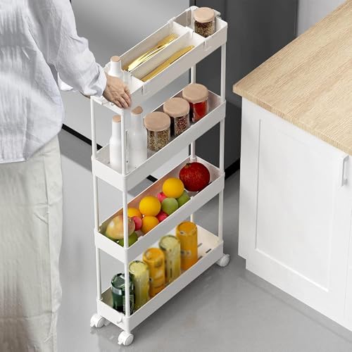 Image of SPACELEAD 2-piece Set Slim Storage Cart 3 Tier,Bathroom Organizer Rolling Utility,Mobile Shelving Unit Slide Out for Office, Kitchen, Laundry Room & Narrow Places