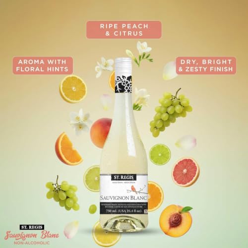 Image of ST. REGIS Non-Alcoholic Sauvignon Blanc 25.4 Fl Oz / 750ml (4 Pack) - Low Calorie, Low Sugar - Crisp and Refreshing Tropical Fruity Rich Flavor