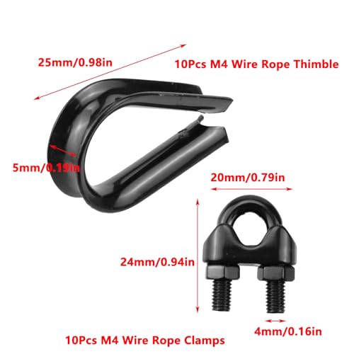 Antrader 10 peças de grampo de corda de fio de 4 mm de 5/32 polegadas e 10 peças de dedal de corda d