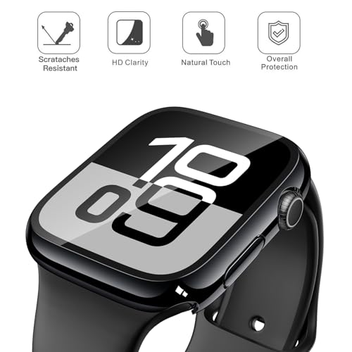 Misxi 2 Pack Tempered Glass Case Compatible for Apple Watch Series 11 (2025) Series 10 46mm, Hard PC Screen Protector Overall Protection Ultra-Thin Lightweight Scratch-Resistant Cover for iWatch, Jet Black