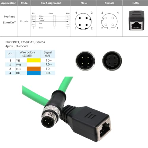Cable adaptador Ethernet Cat5e M12 4 pines 2 m miniatura 5