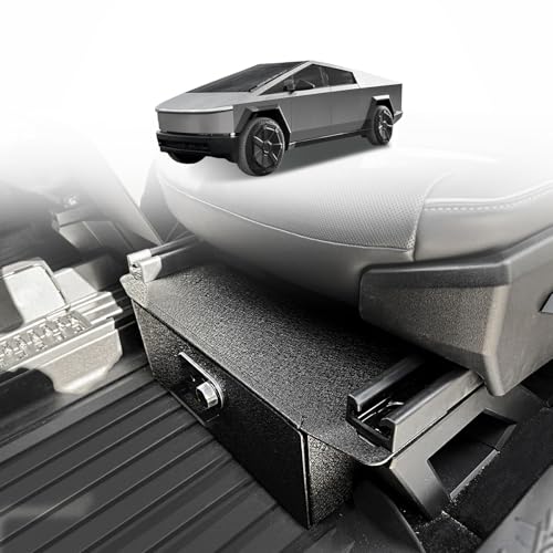 BestEvMod Under Front Seat Safe Vault Drawer LockBox Driver/Passenger Side Compatible with Tesla Cybertruck 2025 2024 Storage Gun Safe Organizer Anti-Theft Biometric Fingerprint Lock (Underseat-Front)