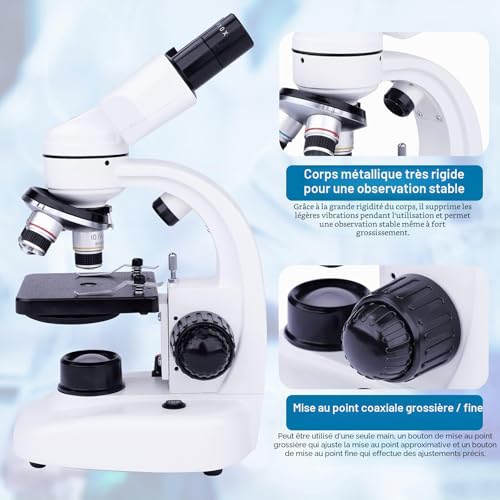 Microscope binoculaire enfants et adultes ensemble de microscope junior 40x-1000x