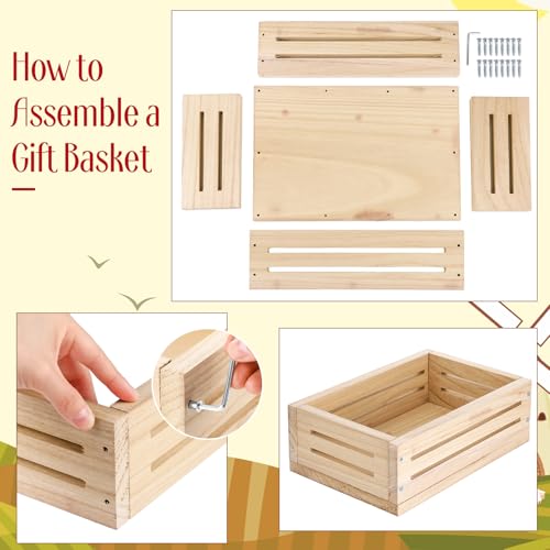 Image of Wonderjune Wooden Baskets for Back to School Gifts Empty Wood Basket with Cellophane Bag Ribbon Greeting Card for Birthday Baby Shower Wedding Housewarming Gifts Packaging(Wood,Small)