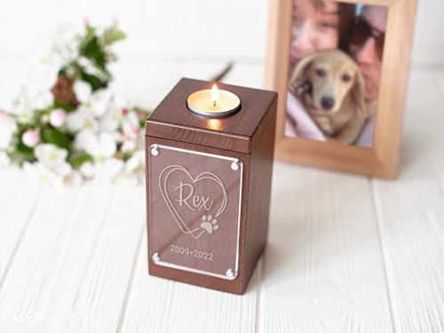 Image of Personalized Pet Memorial - Dog Memory Box Keepsake with Photo, Cat Cremation Urn for Ashes Candle (Small, Text Engraving)