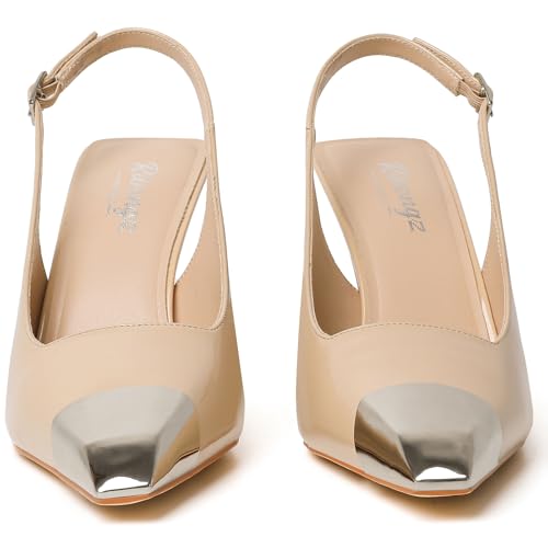 Image of RIBONGZ Sexy Slingback Pumps Elegant Dressy Heels for Women Closed Toe Pointy High Heels Wedding Bride Prom Party Evening Shoes