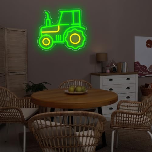 Tractor Neon Sign for Wall Decor Green Tractor Neon Light for Man Cave Dimmable Led Light for Bedroom Living Room Bedroom Agricultural Season Farm Warehouse Birthday Gift for Men Size13.7*11.4In(P057) by DYUAI - Used condition - Image 5