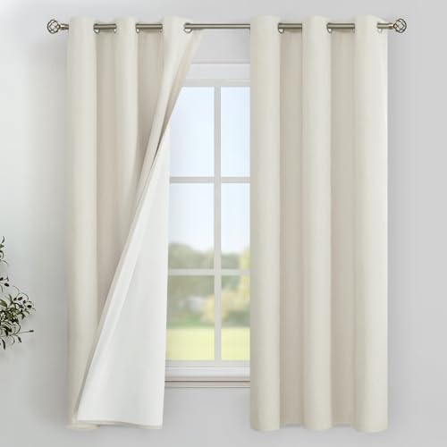 Image of YoungsTex Linen 100% Blackout Curtains 63 Inch Length for Bedroom, Full Room Darkening Thermal Insulated Short Window Drapes with Grommet Heat Blocking for Living Room, 2 Panels, 38 X 63 Inch