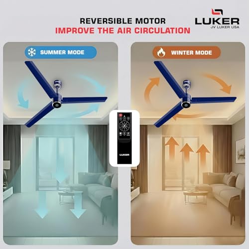 Image of LUKER JVLuker USA Aerozen Prime 1200mm BLDC Ceiling Fan with IR Remote BEE 5 Star 65% Energy Saving High Air Delivery Low Noise LED Indicator Reverse Mode for Living (Ocean Blue-Chrome)