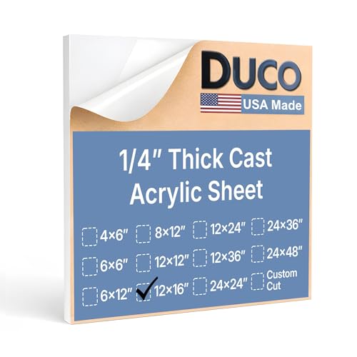 Image of Duco White Cast Acrylic Sheets 1 /4 inch (6mm) Thick 12 inch x 16 inch - 1 Pack of USA-Made Translucent White Plexiglass Sheet - Shatter Resistant Acrylic Board for Signs, Displays, Frames, & Decorative Projects