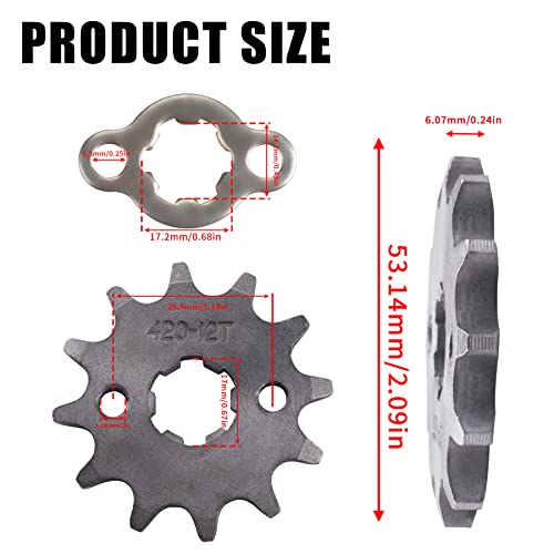 420 12T 17mm Motorcycle Front Engine Sprocket Compatible with 125 140 150 160cc Honda TaoTao Loncin Roketa Coolster Sunl Lifan Chinese ATV Quad Dirt Bike
