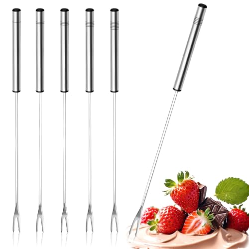 CUEMOON 6 Stück Fondue Gabeln aus rostfreiem Edelstahl 23 cm, spülmaschinengeeignetes Fonduebesteck, Fonduespieße mit Edelstahlgriff
