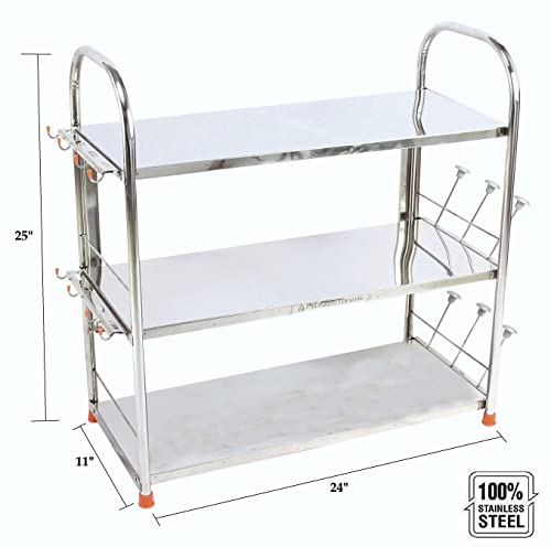 Image of AMOL Premium Stainless Steel 3 Layer Kitchen Shelf Rack | Rust-Proof Wall Mount Utensil Organizer with Glass & Spoon Holder