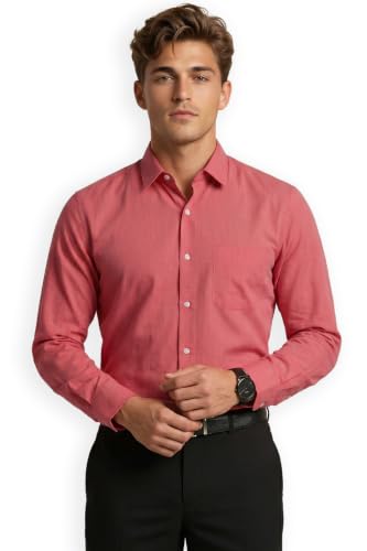Image of Peter England Men's Everyday Solid Slim Fit Full Sleeve Formal Shirt | Cotton-Rich