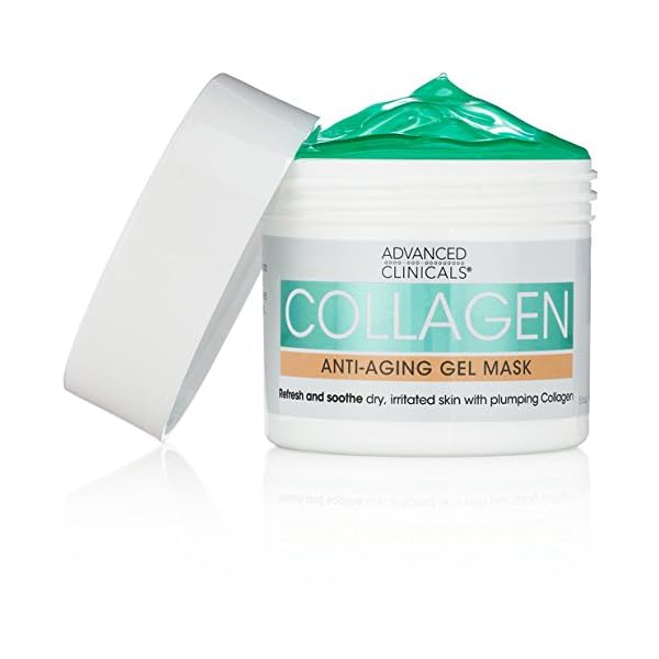 Advanced-Clinicals-Collagen-Anti-Aging-Gel-Mask-with-Coconut-Oil-and-Rosewater-Plumping-mask-for-wrinkles-fine-lines-Supersize-5oz-5oz Advanced Clinicals Collagen Gel Facial Mask Anti Aging Skin Care Moisturizer W/Coconut Oil & Rosewater, Skin Plumping Face Mask Reduces Wrinkles, Dry Skin, & Fine Lines, Large 5 Fl Oz (Pack of 1)