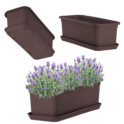 KADAX Blumenkasten 40 cm Braun mit Untersetzer – Balkonkasten aus...