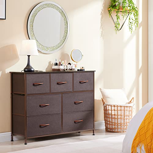Somdot Dresser, 7-Drawer Fabric Storage Tower For Bedroom, Nursery, Entryway, Closets, Tall Chest Organizer Unit With Large Capacity Fabric Bins - Coffee Brown/Dark Walnut #TOP3