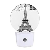 EKOBLA Eiffel Tower Night Light France Paris Landmark Black White Vintage Night Lights Plug into Wall Energy Saving Round LED Lamp Auto on/Off for Living Room Bedroom