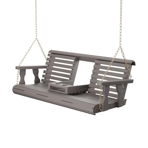 Porchgate Amish Heavy Duty Console Porch Swing with Fold Down Cup Holders in Cedar Stain - Amish Made in The USA from Treated Pine Hanging Chains Included product thumbnail 12