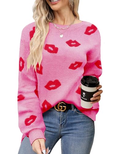 Sweater for Women Lip Pullover Sweaters Cute Lips Long Sleeve
