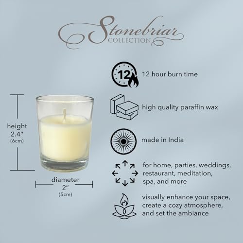 Image of Stonebriar 12 Pack Unscented Long Burning Clear Glass Ivory Wax Filled Votive Candles