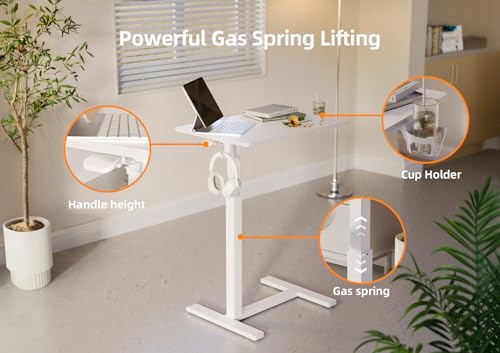 Image of Claiks Mobile Rolling Desk Small Portable Laptop Cart Bedside, 28 inch White