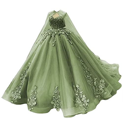 Mauuwy Tulle Quinceanera Dresses Lace Ball Gown Puffy Sweet 16 Dresses for Women Off Shoulder Party Dress with Cape Y110