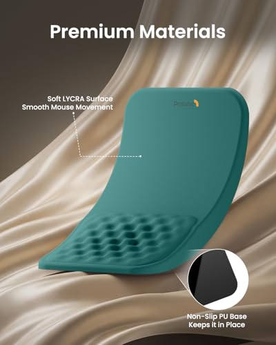 Image of ProtoArc MP50 Ergonomic Mouse Pad with Wrist Support, Lycra Surface, Green | 8 slope & massage points, soft memory foam, Large 12x8 Inches, Non-slip base. Relieves wrist strain for office & home