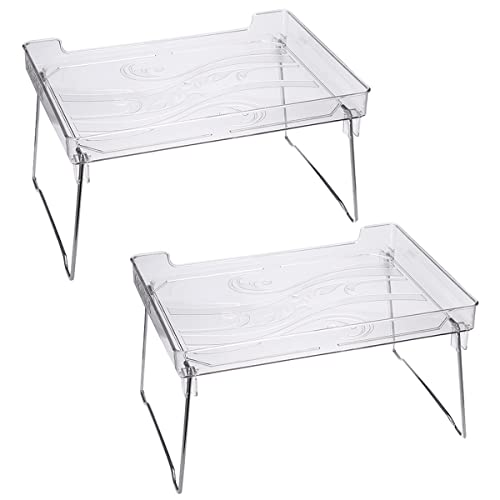 Cooltto Estantes De Armarios Apilables 2pcs, Organizadores De Almacenamiento De Cocina, OrganizacióN De Almacenamiento De Armarios Transparentes PláStico TranslúCido Y Metal Cover
