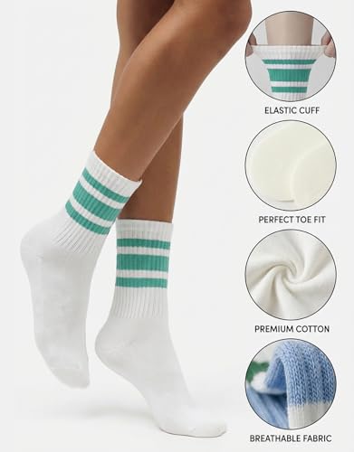Image of 3 Pairs Women Striped Tube Socks Fun Novelty Cute Crew Socks Retro Sport Mid-Calf Socks for Women Grils