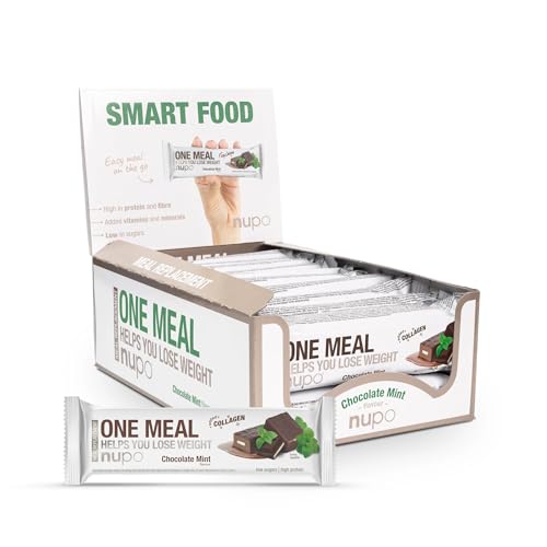 NUPO One Meal Bar – Chocolate-Mint (15 x 60g) | Leckerer High Protein Mahlzeitenersatz Riegel zum Abnehmen | Low Sugar | Mit 3000 mg Kollagen | Kalorienarme Snacks mit Vitaminen & Mineralien