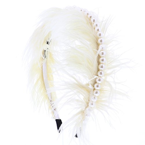 Peacock Party Wedding Feather Pearl Headband (Ivory)
