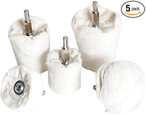 Polishing Pad Buffing Wheel Kit White Flannelette 5 Pack, Polisher Tools Fit for Metal Aluminum Stainless Steel Chrome Wood Plastic Ceramic Glass Woods Fabric Cotton Machine Jewelry etc