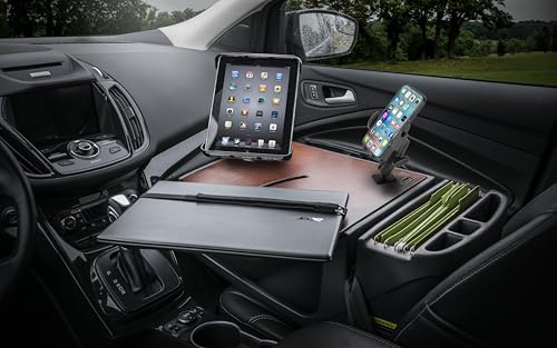 Image of AutoExec AE-RMCD-PM-TAB-21M Roadmaster Car Desk for Your Vehicle Workstation and Mobile Office, Mahogany with Phone Mount and Tablet Mount | Vehicle Workstation, Mobile Office, Phone Mount, Tablet Mount