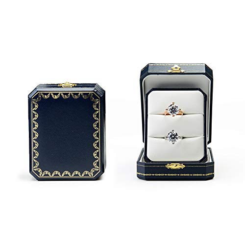 Oirlv Double Ring Box Royal Blue Ring Bearer Box for Engagement Wedding Jewelry Gift Case