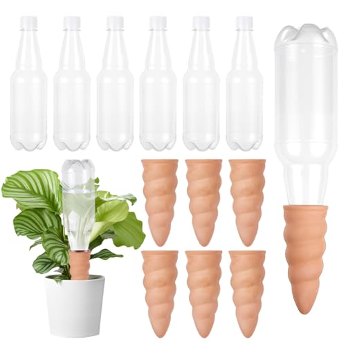 NBEADS 6 juego de tutores de riego para plantas, 6 botellas de plástico claro 6 estacas de riego automático para plantas de interior y exterior y sistema de riego automático