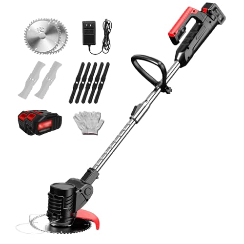Cortacésped eléctrico portátil inalámbrico con corte de ángulo ajustable y mango antideslizante, 24 V/4.0 Ah