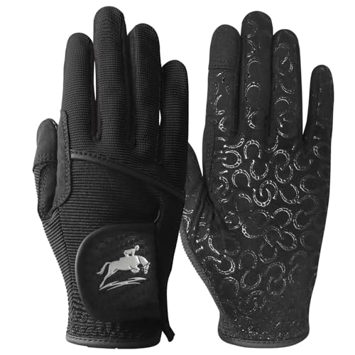 AXKAL Horse Riding Gloves for Women Premium Fabric Anti-Slip Grip Equestrian Value 1 Pair Ladies Riding Glove Lightweight Breathable Design for Training & Competition (Black S)