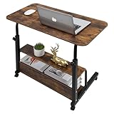 Raathionty Adjustable Home Office Desk Portable Study Computer Rolling Desk for Small Spaces Movable Sofa Side Table on Wheels Student Small Laptop Desk with Storage Brownish Size 31x16 Inch