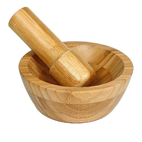 Mortier et Pilon en Bambou pour Epices, Herbes, Graines, Noix (16 cm diamètre)